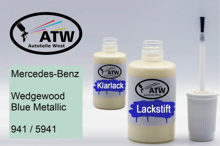 Mercedes-Benz, Wedgewood Blue Metallic, 941 / 5941: 20ml Lackstift + 20ml Klarlack - Set, von ATW Autoteile West.